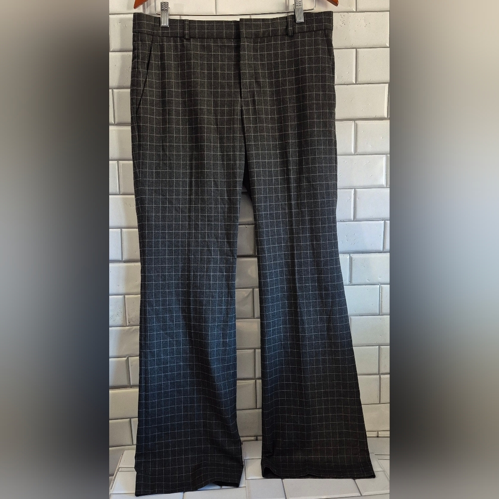 Banana Republic Factory Logan Ladies Gray White Grid Print Pattern Straight Leg